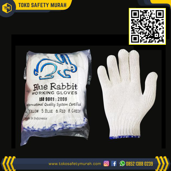 Sarung Tangan Kerja Kain Katun Putih Benang 5 List Biru Blue Rabbit B5 Murah Industri Working Gloves 5b Toko Safety Murah