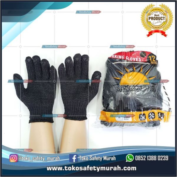 Sarung Tangan Proyek Kerja Polkadot Benang Bintik Hitam Dasar Hitam Matahari Best Quality Jual Alat Pelindung Diri Apd Alat Keselamatan Kerja K3 Toko Safety Murah