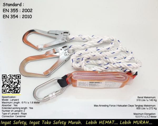 Safety Lanyard Tali Pengaman Double Big Hook Energy