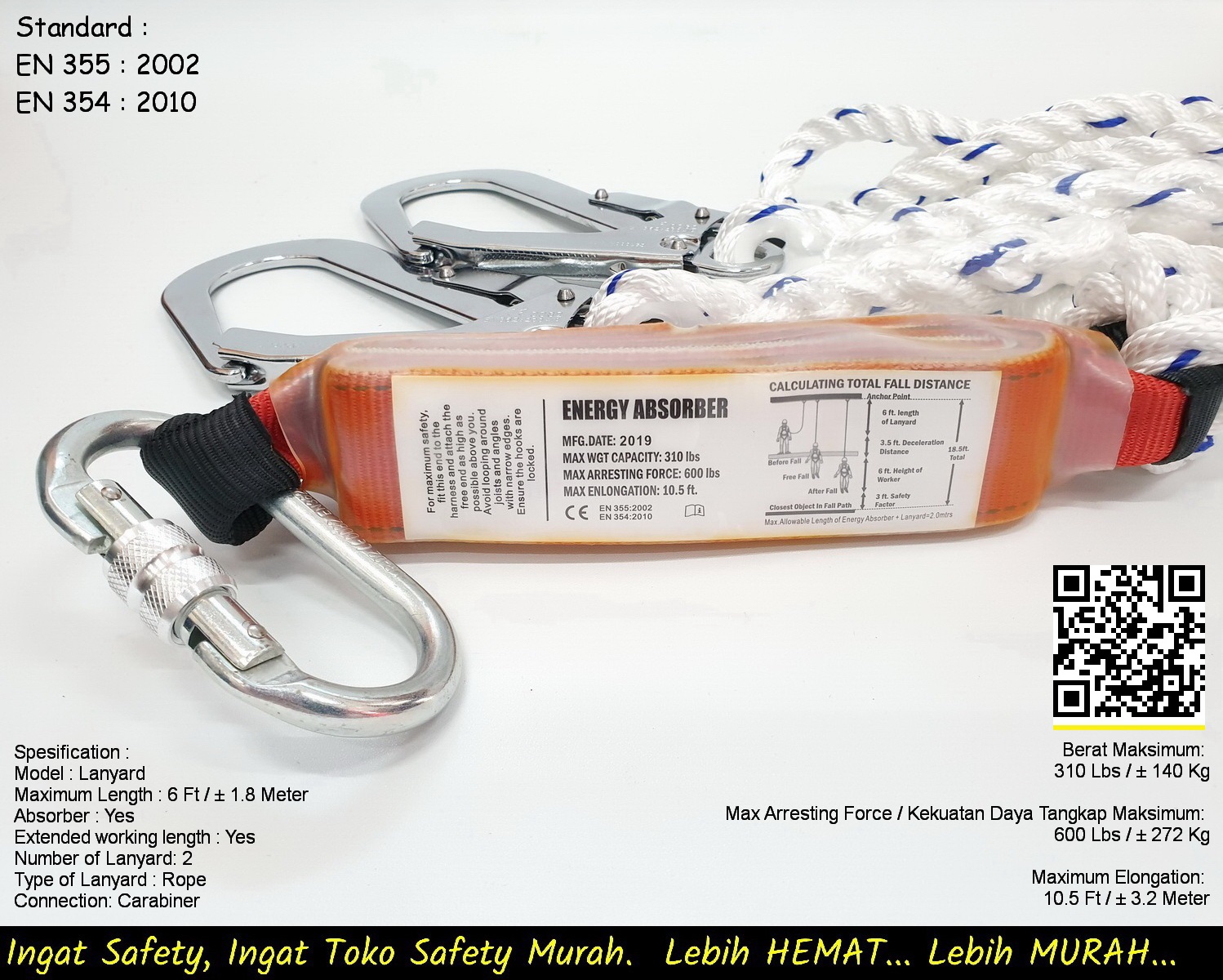Lanyard Absorber Double Big Hook Alat Safety / Tali