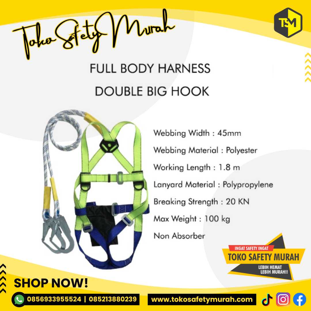 FBH Full Body Harness Double Big Hook Besar Alat Safety Belt Sabuk Tali ...